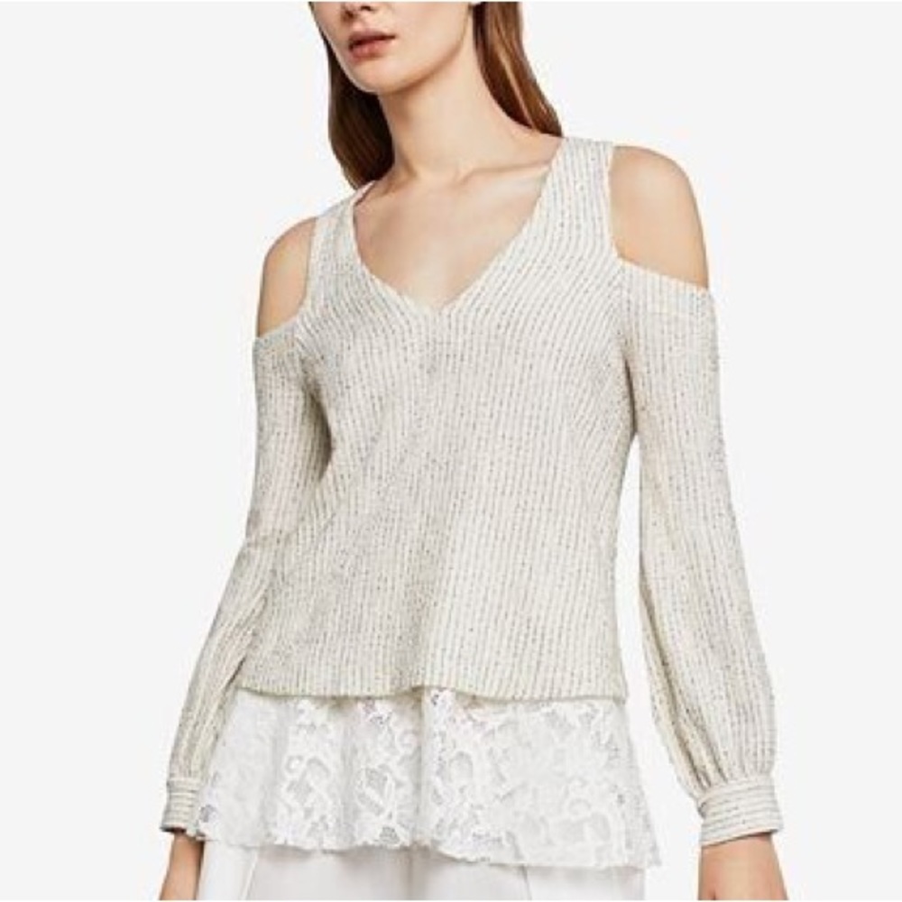 NWT BCBG MAXAZRIA Cold Shoulder Lace Blouse XS